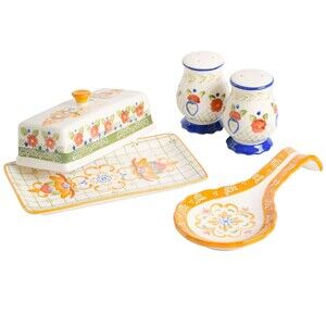 Laurie Gates Tierra Collection Tableware Accessory Set  Ceramic Hand Painted NEW